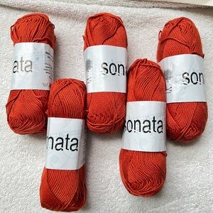 5 Skeins Sonata Yarn Rusty Orange 100% Cotton 50 gm each 115 yds ea Same dye Lot